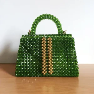 Emerald Green Beaded Bag with Gold Plated Beads